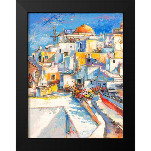 Santorini Black Modern Wood Framed Art Print by Florio, Luigi