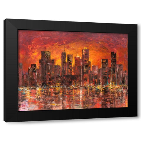 Sunset in New York Black Modern Wood Framed Art Print with Double Matting by Florio, Luigi