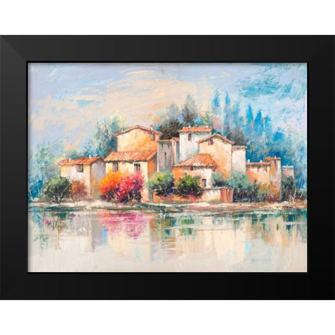 Borgo sul lago Black Modern Wood Framed Art Print by Florio, Luigi