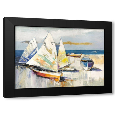 Barche sulla spiaggia Black Modern Wood Framed Art Print by Luigi, Florio