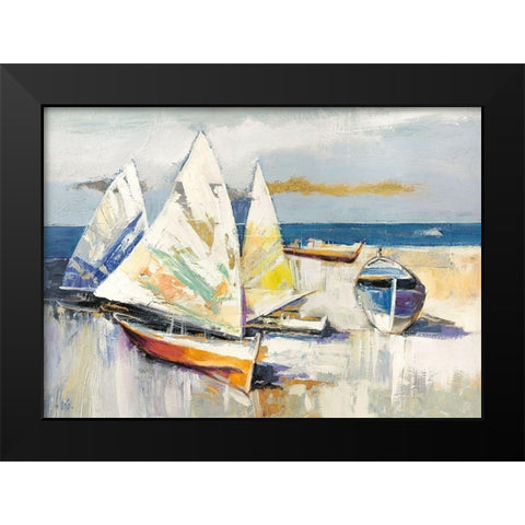 Barche sulla spiaggia Black Modern Wood Framed Art Print by Luigi, Florio