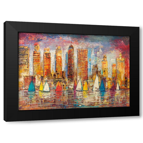 Vele a New York Black Modern Wood Framed Art Print with Double Matting by Florio, Luigi