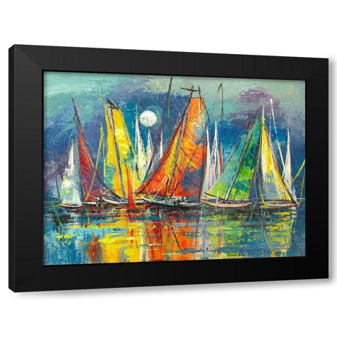 Regata notturna Black Modern Wood Framed Art Print by Florio, Luigi
