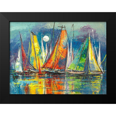 Regata notturna Black Modern Wood Framed Art Print by Florio, Luigi