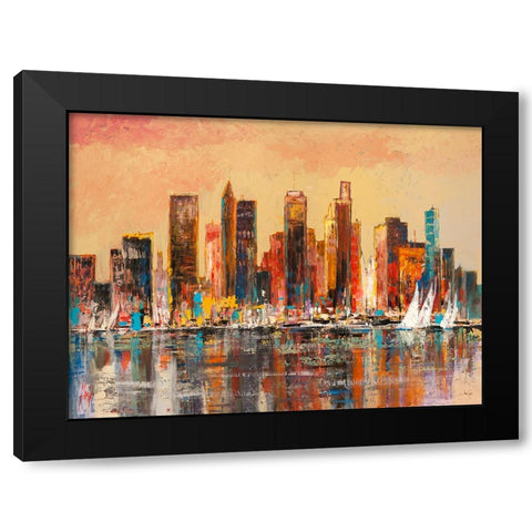 Baia di New York Black Modern Wood Framed Art Print with Double Matting by Florio, Luigi