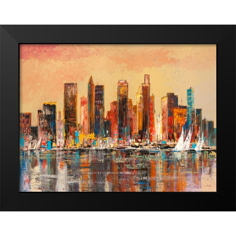 Baia di New York Black Modern Wood Framed Art Print by Florio, Luigi