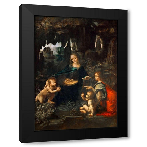 Vergine delle Rocce Black Modern Wood Framed Art Print by Leonardo, da Vinci