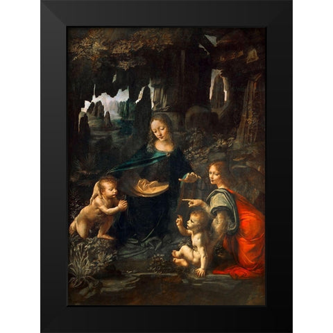 Vergine delle Rocce Black Modern Wood Framed Art Print by Leonardo, da Vinci