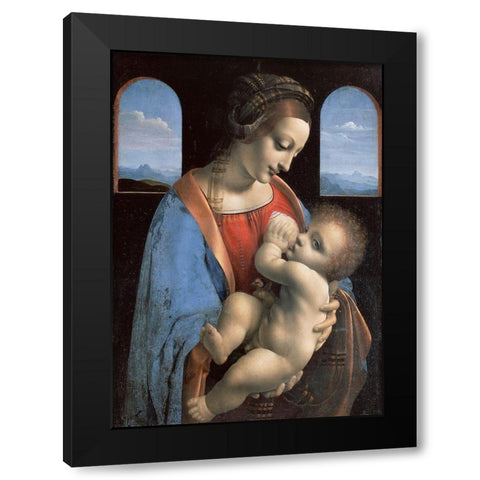 Madonna and Child (Madonna Litta) Black Modern Wood Framed Art Print by Leonardo, da Vinci