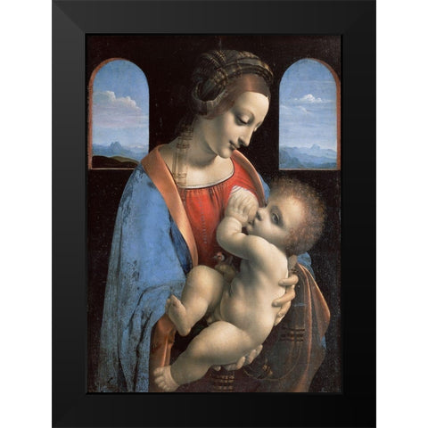Madonna and Child (Madonna Litta) Black Modern Wood Framed Art Print by Leonardo, da Vinci