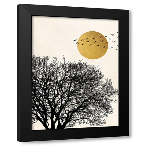 Migrant Birds I Black Modern Wood Framed Art Print with Double Matting by Miko, Sayaka