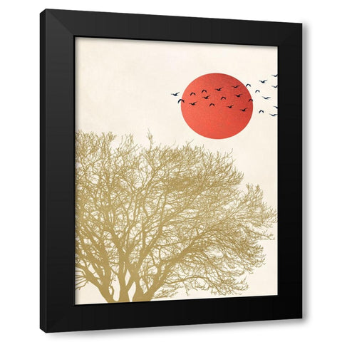 Migrant Birds II Black Modern Wood Framed Art Print with Double Matting by Miko, Sayaka