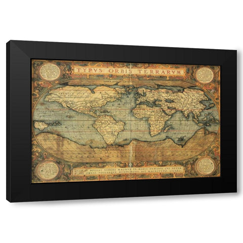 Typus Orbis Terrarum 1587 Black Modern Wood Framed Art Print by Ortelius, Abraham
