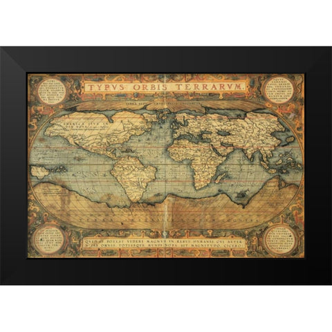 Typus Orbis Terrarum 1587 Black Modern Wood Framed Art Print by Ortelius, Abraham