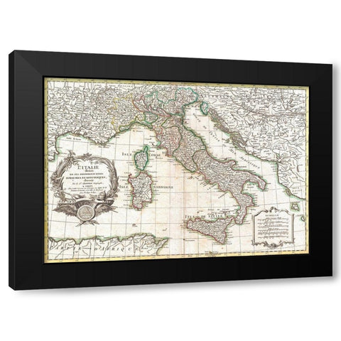 Map of Italy, 1770 Black Modern Wood Framed Art Print by Robert, Janvier