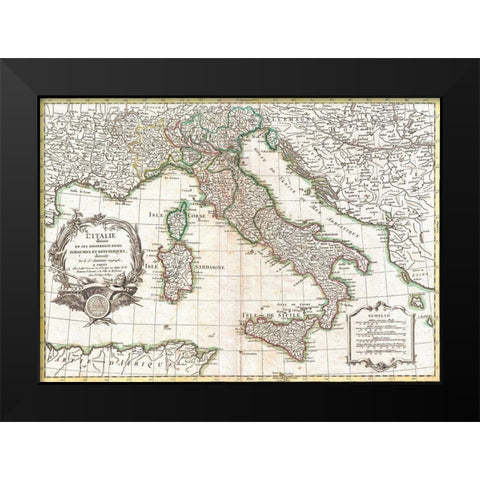 Map of Italy, 1770 Black Modern Wood Framed Art Print by Robert, Janvier