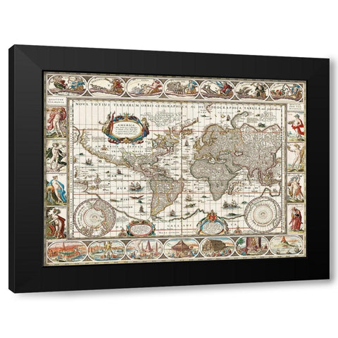 Nova totius terrarum orbis geographica ac hydrographica tabula - 1635â€“1649 Black Modern Wood Framed Art Print with Double Matting by van den Ende, Jan Aertse