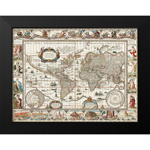 Nova totius terrarum orbis geographica ac hydrographica tabula - 1635â€“1649 Black Modern Wood Framed Art Print by van den Ende, Jan Aertse