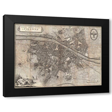 Pianta della Citta di Firenze, 1847 Black Modern Wood Framed Art Print by Molini, Giuseppe