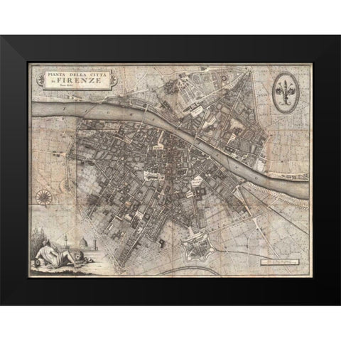 Pianta della Citta di Firenze, 1847 Black Modern Wood Framed Art Print by Molini, Giuseppe