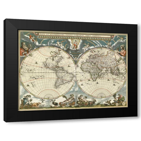 Nova et accuratissima totius terrarum orbis tabula 1664 Black Modern Wood Framed Art Print by Blaeu, Jan