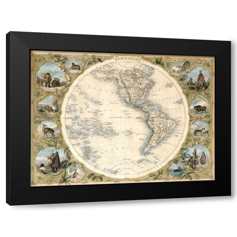 Map of the Western Hemisphere, 1850 Black Modern Wood Framed Art Print by Tallis, John