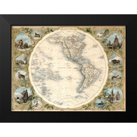 Map of the Western Hemisphere, 1850 Black Modern Wood Framed Art Print by Tallis, John