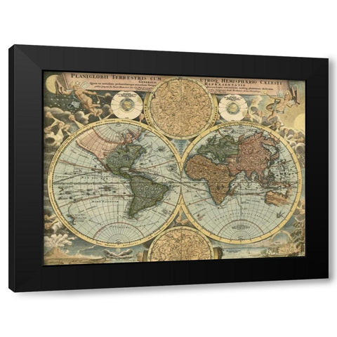 Planiglobii terrestris 1716 Black Modern Wood Framed Art Print by Homann, Johanne Baptist