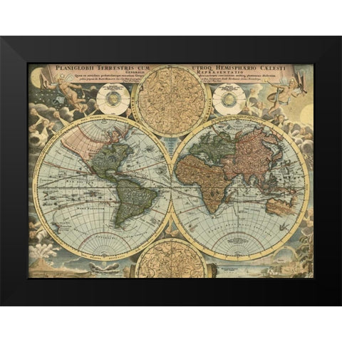 Planiglobii terrestris 1716 Black Modern Wood Framed Art Print by Homann, Johanne Baptist