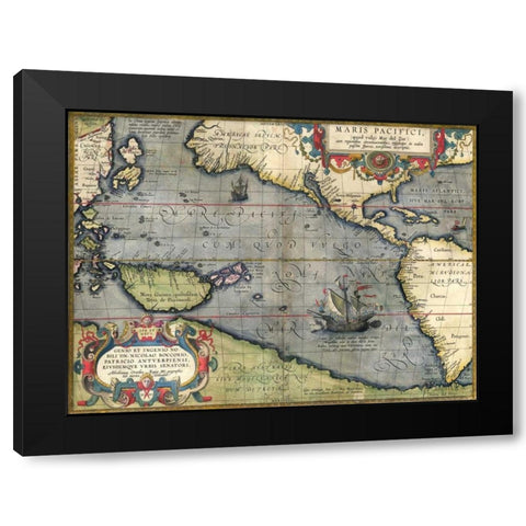 Map of the Pacific Ocean, 1589 Black Modern Wood Framed Art Print by Ortelius, Abraham