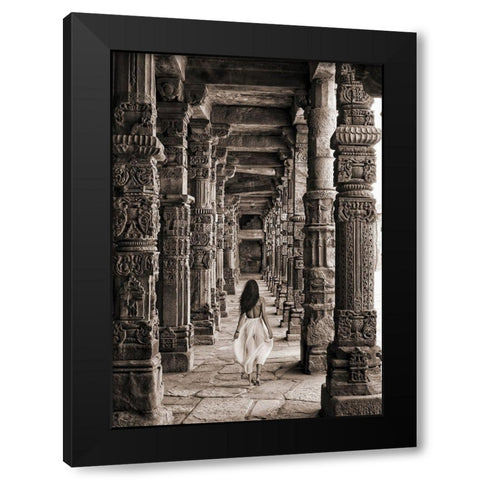At the Temple-India (BW) Black Modern Wood Framed Art Print with Double Matting by Moreau, Marc