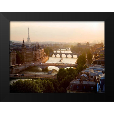 Bridges over the Seine river, Paris Black Modern Wood Framed Art Print by Setboun, Michel