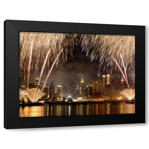 Fireworks on Manhattan, NYC Black Modern Wood Framed Art Print with Double Matting by Setboun, Michel