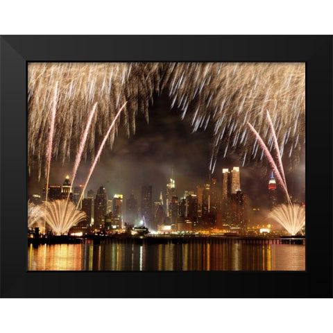 Fireworks on Manhattan, NYC Black Modern Wood Framed Art Print by Setboun, Michel