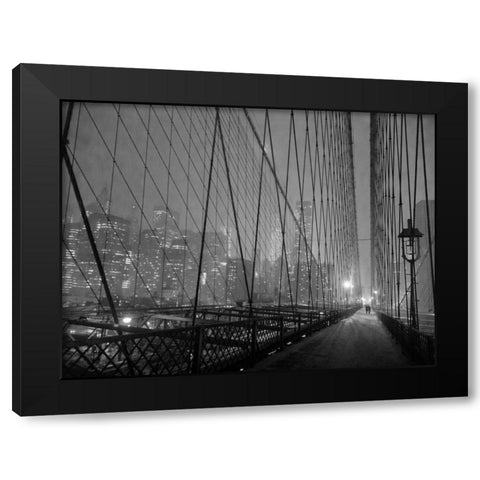 On Brooklyn Bridge by night, NYC Black Modern Wood Framed Art Print with Double Matting by Setboun, Michel