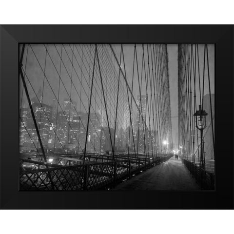 On Brooklyn Bridge by night, NYC Black Modern Wood Framed Art Print by Setboun, Michel