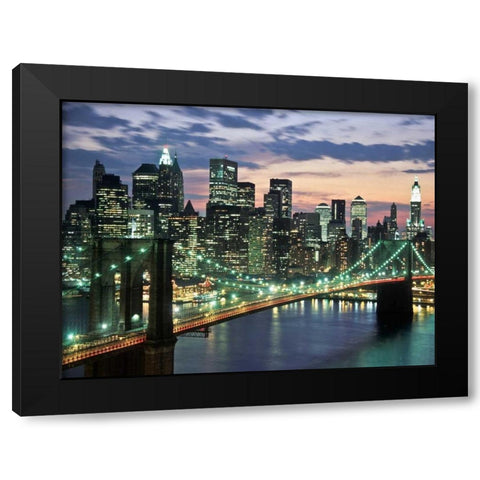 Brookyn bridge and Downtown skyline, NYC Black Modern Wood Framed Art Print with Double Matting by Setboun, Michel