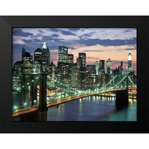 Brookyn bridge and Downtown skyline, NYC Black Modern Wood Framed Art Print by Setboun, Michel