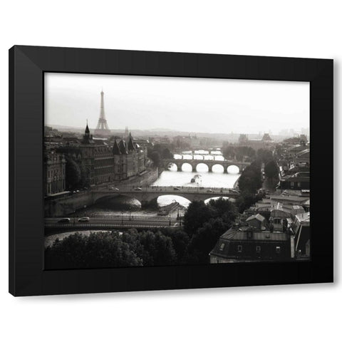 Bridges over the Seine river, Paris Black Modern Wood Framed Art Print with Double Matting by Setboun, Michel