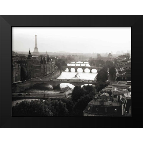 Bridges over the Seine river, Paris Black Modern Wood Framed Art Print by Setboun, Michel