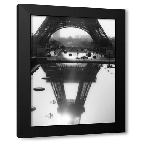The Eiffel tower reflected, Paris Black Modern Wood Framed Art Print with Double Matting by Setboun, Michel