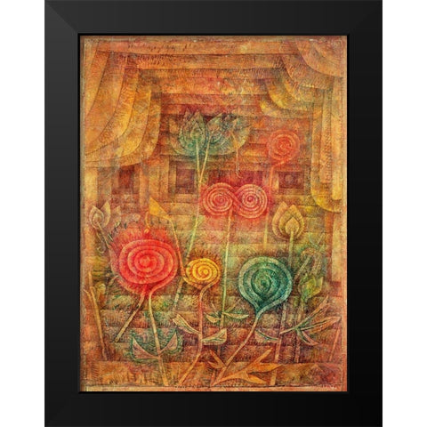 Spiral Flowers Black Modern Wood Framed Art Print by Klee, Paul
