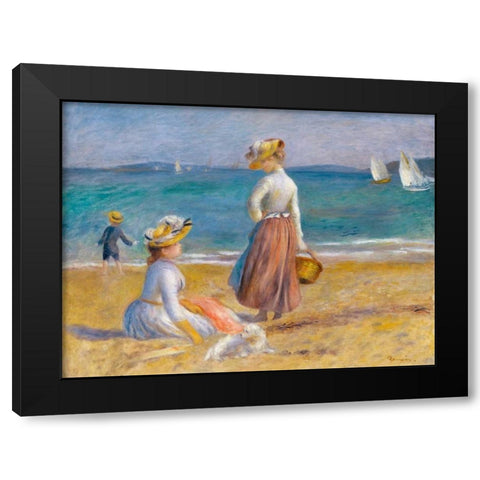 Figures on the Beach Black Modern Wood Framed Art Print by Renoir, Pierre-Auguste
