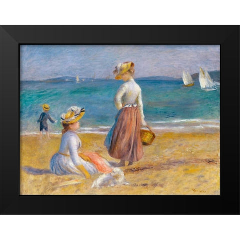 Figures on the Beach Black Modern Wood Framed Art Print by Renoir, Pierre-Auguste