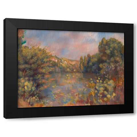 Lakeside Landscape Black Modern Wood Framed Art Print with Double Matting by Renoir, Pierre-Auguste
