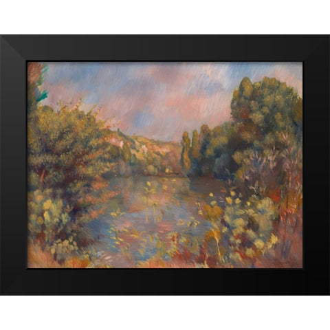 Lakeside Landscape Black Modern Wood Framed Art Print by Renoir, Pierre-Auguste