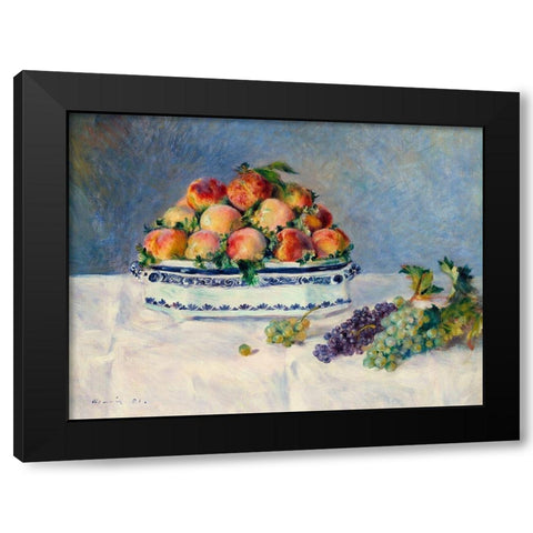 Still Life with Peaches and Grapes Black Modern Wood Framed Art Print with Double Matting by Renoir, Pierre-Auguste