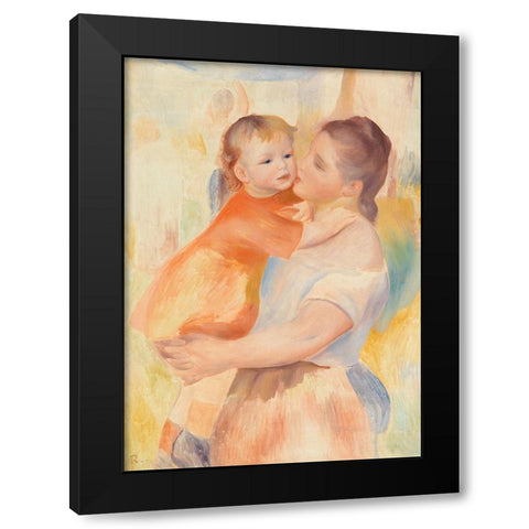 Washerwoman and Child Black Modern Wood Framed Art Print by Renoir, Pierre-Auguste