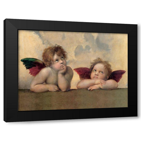 Angeli - Madonna Sistina (detail) Black Modern Wood Framed Art Print by Raffaello
