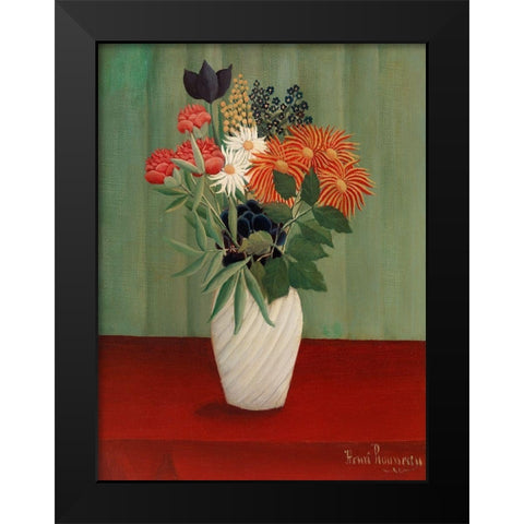 Bouquet of Flowers with China Asters and Tokyos Black Modern Wood Framed Art Print by Rousseau, Henri